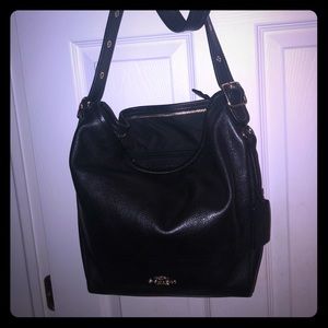 Black pebbled leather coach bucket bag